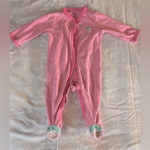 Smiling Strawberry Pink White Striped Footie Onesie 9‎ Months Carter’s
